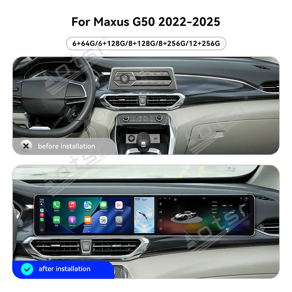 Aotsr Dual 12.3 inch Car Radio for Maxus G50 2022-2025 with 7870 Octa Core Chip, Ultra HD 2400*900 Touch Screen, Wireless CarPlay, Bluetooth 5.0, GPS Navigation, 4G Network, OEM Upgrade Multimedia System