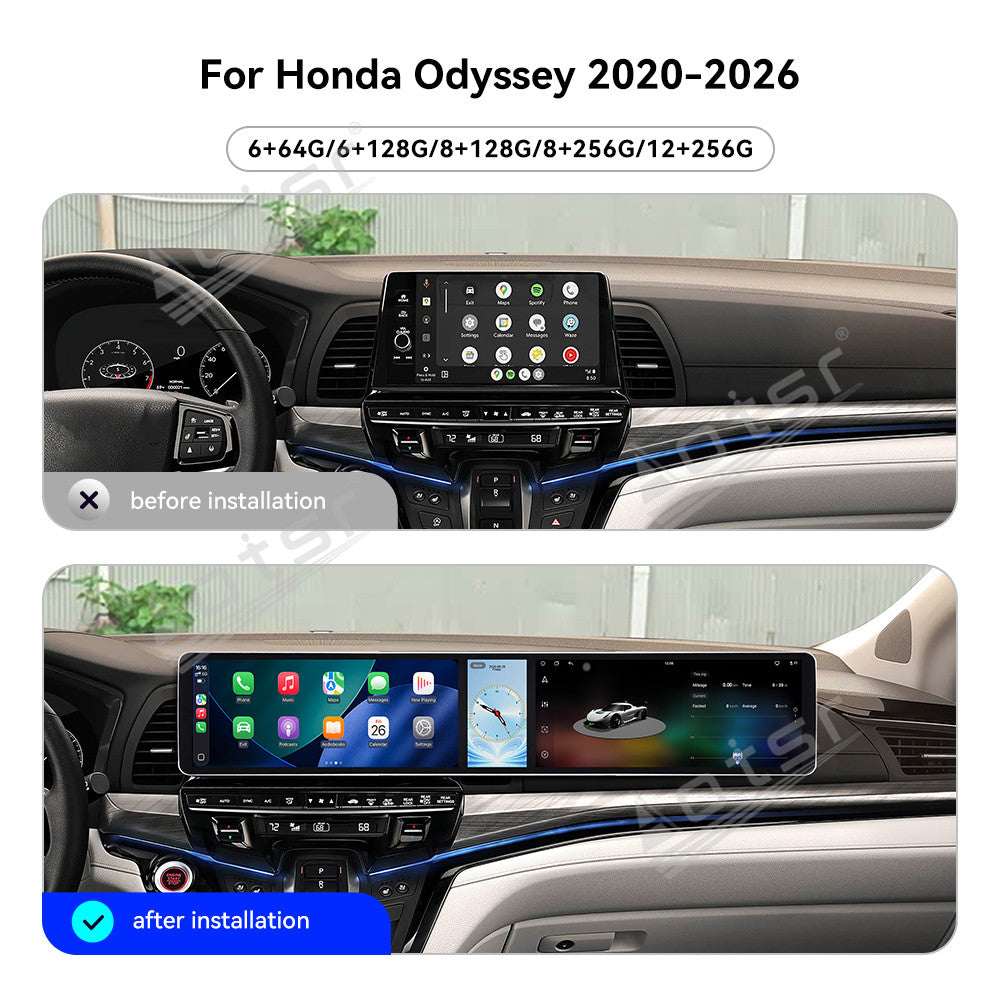 Aotsr Dual 12.3 inch Car Radio for Honda Odyssey 2020-2026 with 7870 Octa Core Chip, Ultra HD 2400*900 Touch Screen, Wireless CarPlay, Bluetooth 5.0, GPS Navigation, 4G Network, OEM Upgrade Multimedia System