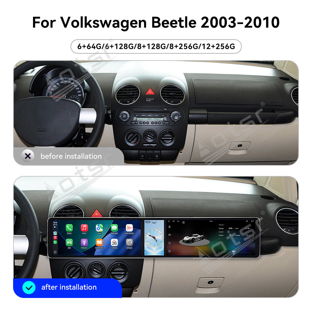 Aotsr Dual 12.3 inch Car Radio for Volkswagen Beetle 2003-2010 with 7870 Octa Core Chip Ultra HD 2400*900 Touch Screen Wireless CarPlay Bluetooth 5.0 GPS Navigation 4G Network OEM Upgrade Multimedia System