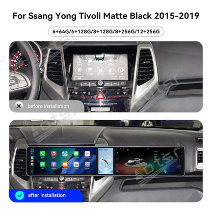 Aotsr Dual 12.3 inch Car Radio for Ssang Yong Tivoli Matte Black 2015-2019 with 7870 Octa Core Chip, Ultra HD 2400*900 Touch Screen, Wireless CarPlay, Bluetooth 5.0, GPS Navigation, 4G Network, OEM Upgrade Multimedia System