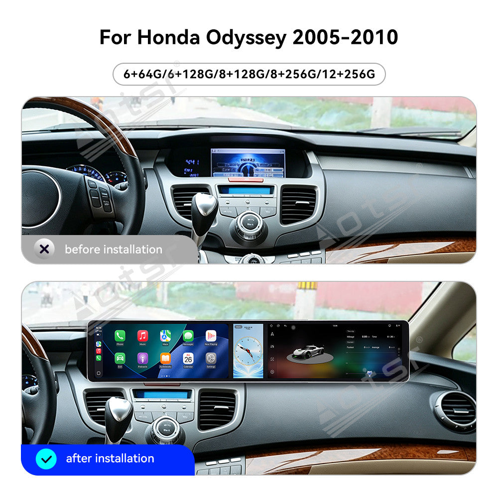 Aotsr Dual 12.3 inch Car Radio for Honda Odyssey 2005-2010 with 7870 Octa Core Chip, Ultra HD 2400*900 Touch Screen, Wireless CarPlay, Bluetooth 5.0, GPS Navigation, 4G Network, OEM Upgrade Multimedia System
