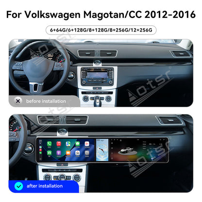 Aotsr Dual 12.3 inch Car Radio for Volkswagen Magotan/CC 2012-2016 with 7870 Octa Core Chip Ultra HD 2400*900 Touch Screen Wireless CarPlay Bluetooth 5.0 GPS Navigation 4G Network OEM Upgrade Multimedia System