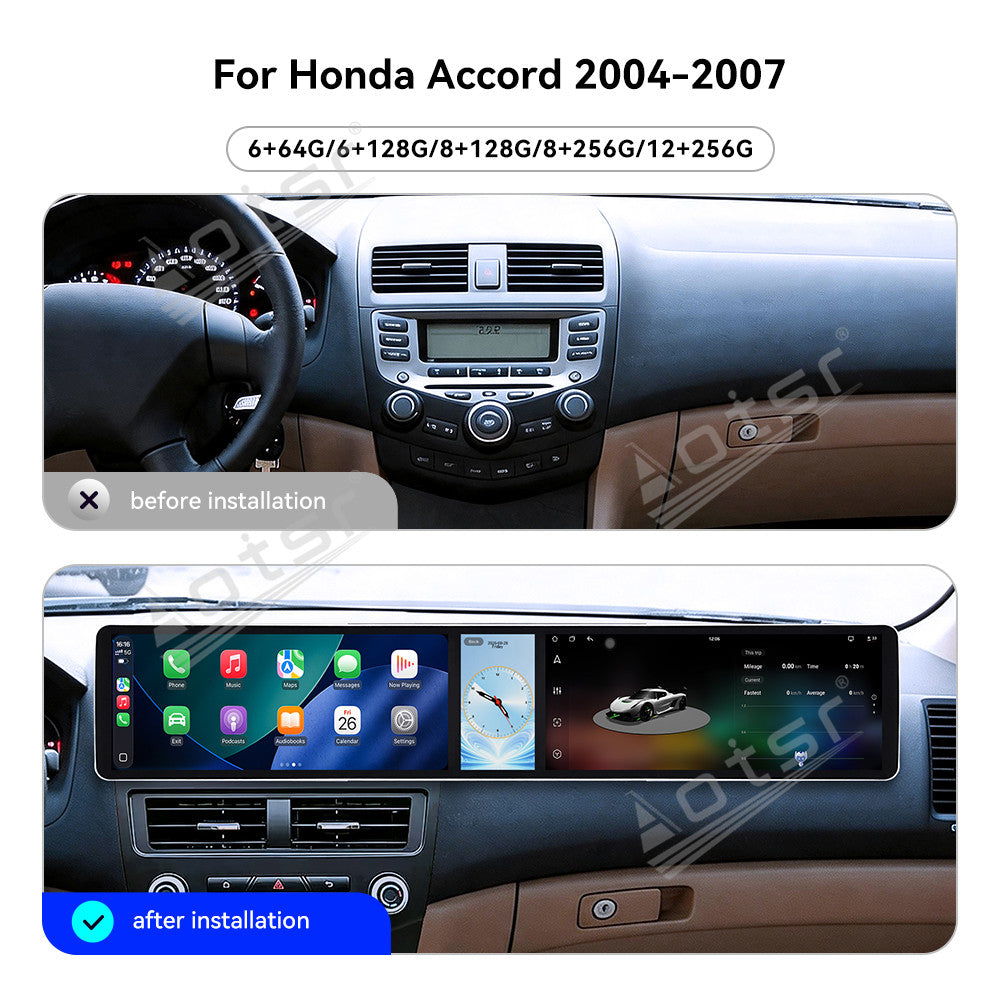 Aotsr Dual 12.3 inch Car Radio for Honda Accord 2004-2007 with 7870 Octa Core Chip Ultra HD 2400*900 Touch Screen Wireless CarPlay Bluetooth 5.0 GPS Navigation 4G Network OEM Upgrade Multimedia System
