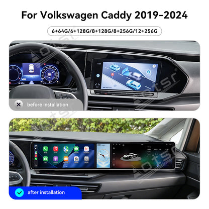Aotsr Dual 12.3 inch Car Radio for Volkswagen Caddy 2019-2024 with 7870 Octa Core Chip Ultra HD 2400*900 Touch Screen Wireless CarPlay Bluetooth 5.0 GPS Navigation 4G Network OEM Upgrade Multimedia System