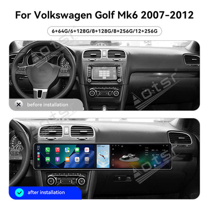 Aotsr Dual 12.3 inch Car Radio for Volkswagen Golf Mk6 2007-2012 with 7870 Octa Core Chip Ultra HD 2400*900 Touch Screen Wireless CarPlay Bluetooth 5.0 GPS Navigation 4G Network OEM Upgrade Multimedia System