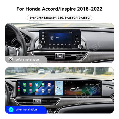 Aotsr Dual 12.3 inch Car Radio for Honda Accord/Inspire 2018-2022 with 7870 Octa Core Chip, Ultra HD 2400*900 Touch Screen, Wireless CarPlay, Bluetooth 5.0, GPS Navigation, 4G Network, OEM Upgrade Multimedia System