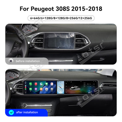Aotsr Dual 12.3 inch Car Radio for Peugeot 308S 2015-2018 with 7870 Octa Core Chip Ultra HD 2400*900 Touch Screen Wireless CarPlay Bluetooth 5.0 GPS Navigation 4G Network OEM Upgrade Multimedia System