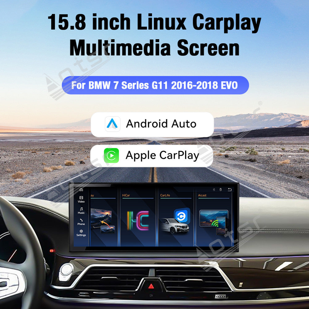 Aotsr 15.8 inch Linux Carplay Screen for BMW 7 Series G11 2016-2018 EV0 IPS Touch Stereo Unit Multi Storage 4G DSP BT5.0 GPS