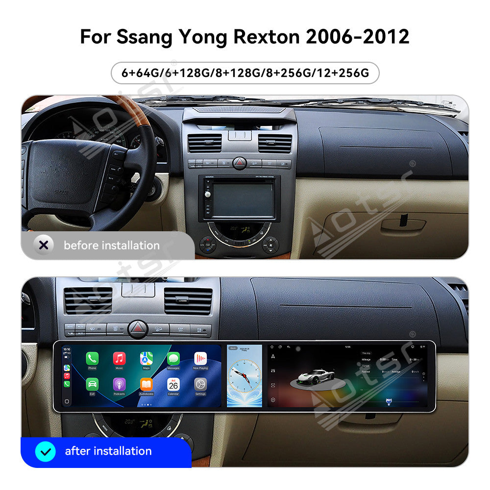 Aotsr Dual 12.3 inch Car Radio for SsangYong Rexton 2006-2012 with 7870 Octa Core Chip, Ultra HD 2400*900 Touch Screen, Wireless CarPlay, Bluetooth 5.0, GPS Navigation, 4G Network, OEM Upgrade Multimedia System