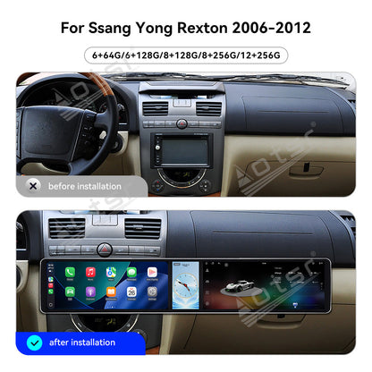 Aotsr Dual 12.3 inch Car Radio for SsangYong Rexton 2006-2012 with 7870 Octa Core Chip, Ultra HD 2400*900 Touch Screen, Wireless CarPlay, Bluetooth 5.0, GPS Navigation, 4G Network, OEM Upgrade Multimedia System