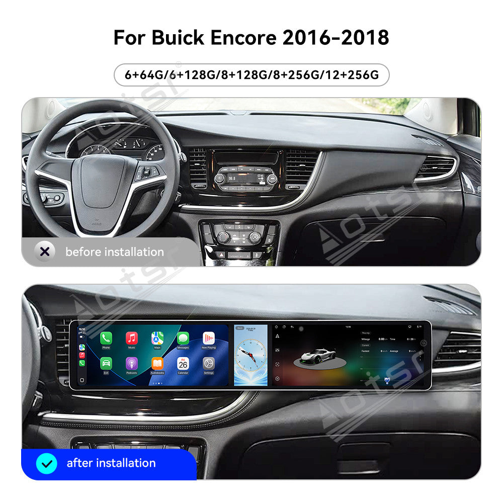 Aotsr Dual 12.3 inch Car Radio for Buick Encore 2016-2018 with 7870 Octa Core Chip Ultra HD 2400*900 Touch Screen Wireless CarPlay Bluetooth 5.0 GPS Navigation 4G Network OEM Upgrade Multimedia System