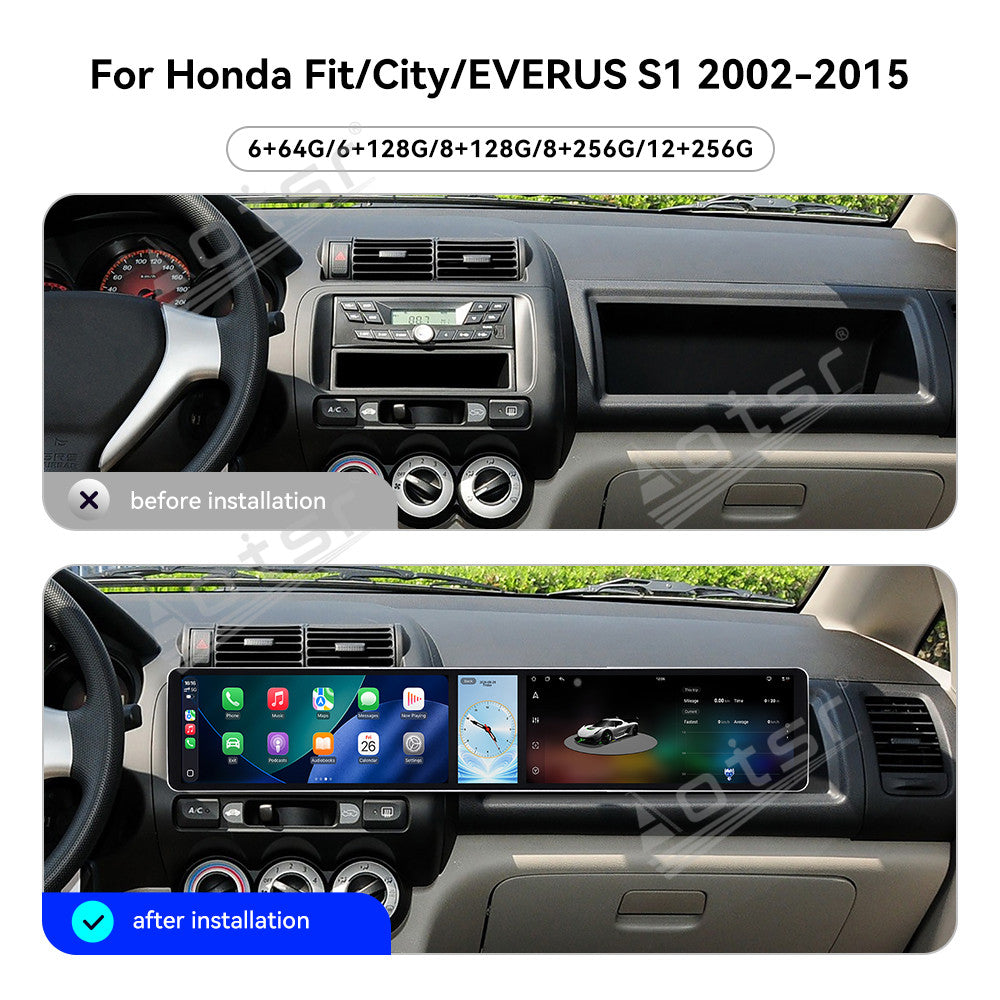 Aotsr Dual 12.3 inch Car Radio for Honda Fit/City/EVERUS S1 2002-2015 with 7870 Octa Core Chip, Ultra HD 2400*900 Touch Screen, Wireless CarPlay, Bluetooth 5.0, GPS Navigation, 4G Network, OEM Upgrade Multimedia System