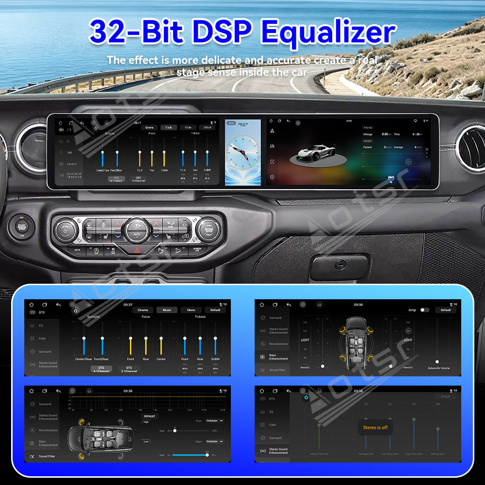 Aotsr Dual 12.3 inch Car Radio For Jeep Wrangler Rubicon 2018-2026 with 7870 Octa Core Chip Ultra HD 2400*900 Touch Screen Wireless CarPlay Bluetooth 5.0 GPS Navigation