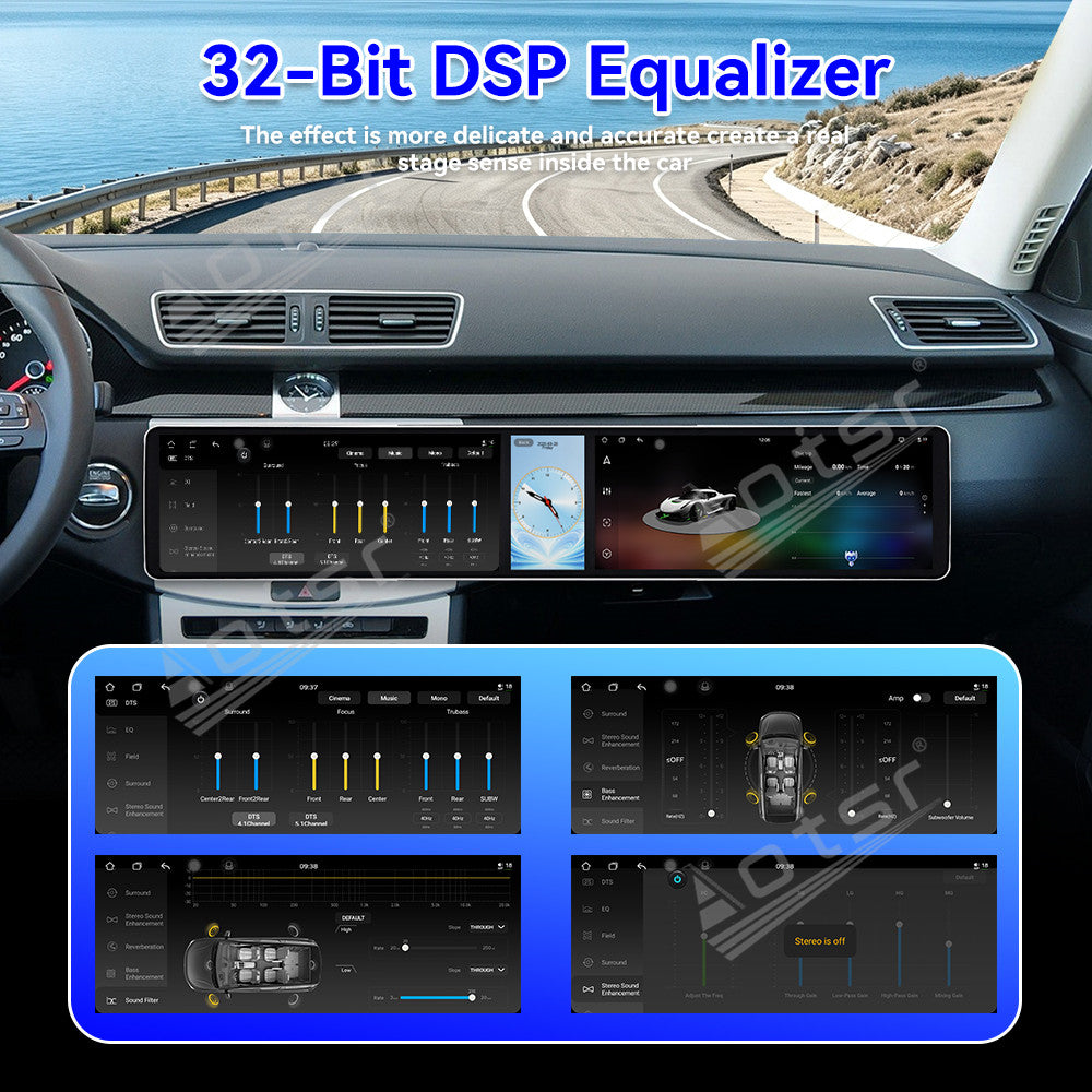 Aotsr Dual 12.3 inch Car Radio for Volkswagen Magotan/CC 2012-2016 with 7870 Octa Core Chip Ultra HD 2400*900 Touch Screen Wireless CarPlay Bluetooth 5.0 GPS Navigation 4G Network OEM Upgrade Multimedia System