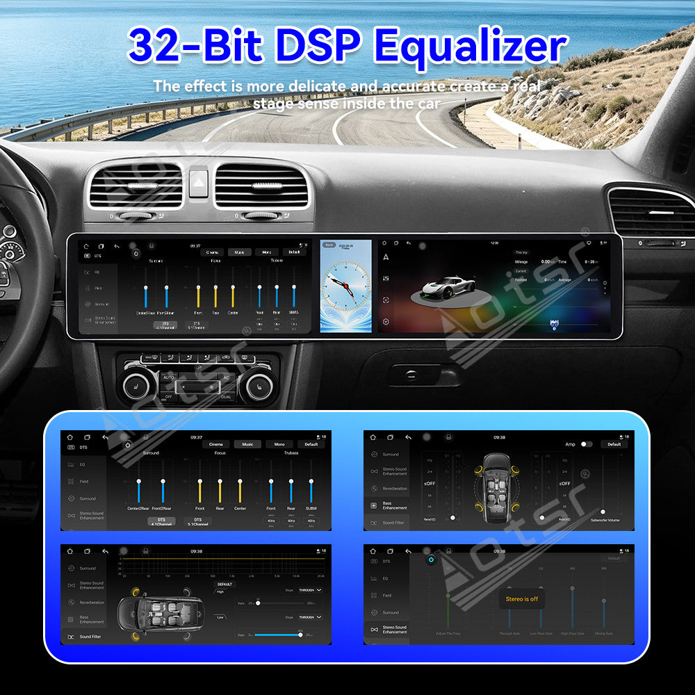 Aotsr Dual 12.3 inch Car Radio for Volkswagen Golf Mk6 2007-2012 with 7870 Octa Core Chip Ultra HD 2400*900 Touch Screen Wireless CarPlay Bluetooth 5.0 GPS Navigation 4G Network OEM Upgrade Multimedia System