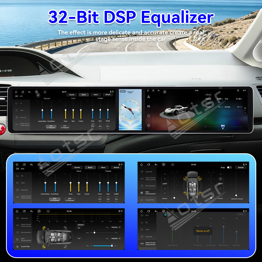 Aotsr Dual 12.3 inch Car Radio for Honda Civic 2012-2015 with 7870 Octa Core Chip Ultra HD 2400*900 Touch Screen Wireless CarPlay Bluetooth 5.0 GPS Navigation 4G Network OEM Upgrade Multimedia System