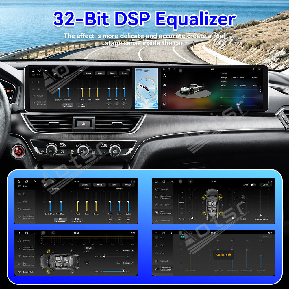 Aotsr Dual 12.3 inch Car Radio for Honda Accord 10th 2017-2022 with 7870 Octa Core Chip Ultra HD 2400*900 Touch Screen Wireless CarPlay Bluetooth 5.0 GPS Navigation 4G Network OEM Upgrade Multimedia System