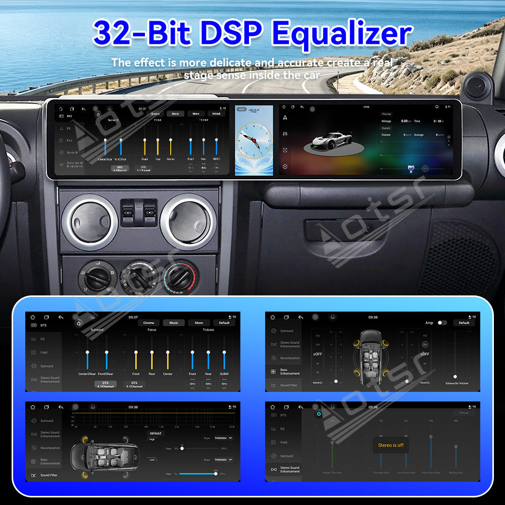 Aotsr Dual 12.3 inch Car Radio For Jeep Wrangler 2008-2010 with 7870 Octa Core Chip Ultra HD 2400*900 Touch Screen Wireless CarPlay Bluetooth 5.0 GPS Navigation