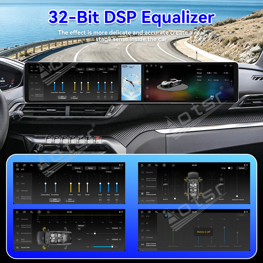 Aotsr Dual 12.3 inch Car Radio for Peugeot 4008/5008 2017-2021 with 7870 Octa Core Chip Ultra HD 2400*900 Touch Screen Wireless CarPlay Bluetooth 5.0 GPS Navigation 4G Network OEM Upgrade Multimedia System
