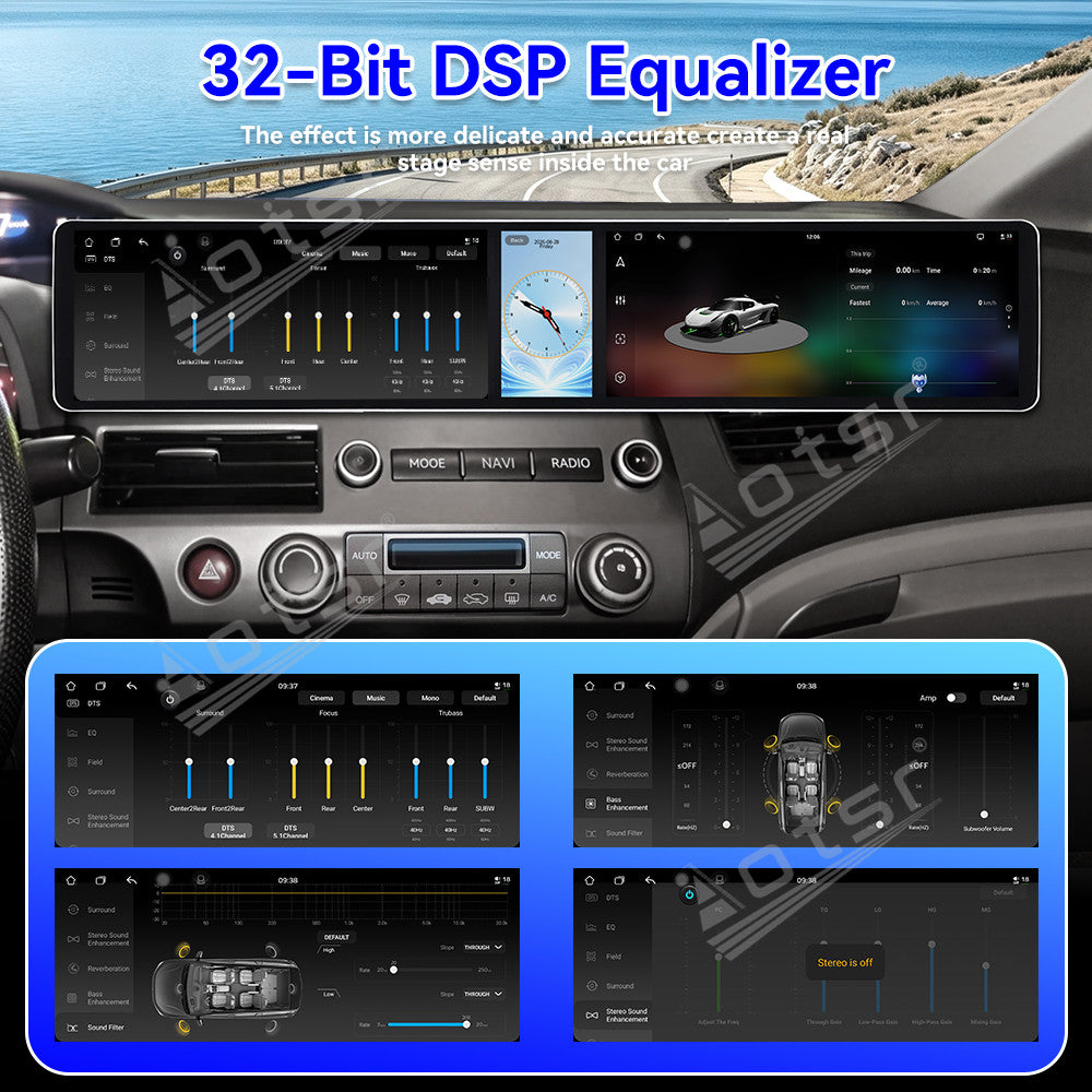 Aotsr Dual 12.3 inch Car Radio for Honda Civic 2006-2011 with 7870 Octa Core Chip Ultra HD 2400*900 Touch Screen Wireless CarPlay Bluetooth 5.0 GPS Navigation 4G Network OEM Upgrade Multimedia System