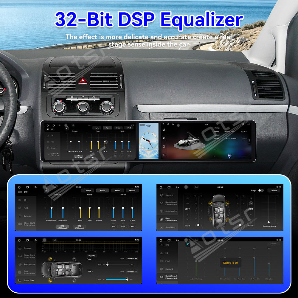 Aotsr Dual 12.3 inch Car Radio for Volkswagen Touran 2004-2015 with 7870 Octa Core Chip Ultra HD 2400*900 Touch Screen Wireless CarPlay Bluetooth 5.0 GPS Navigation 4G Network OEM Upgrade Multimedia System
