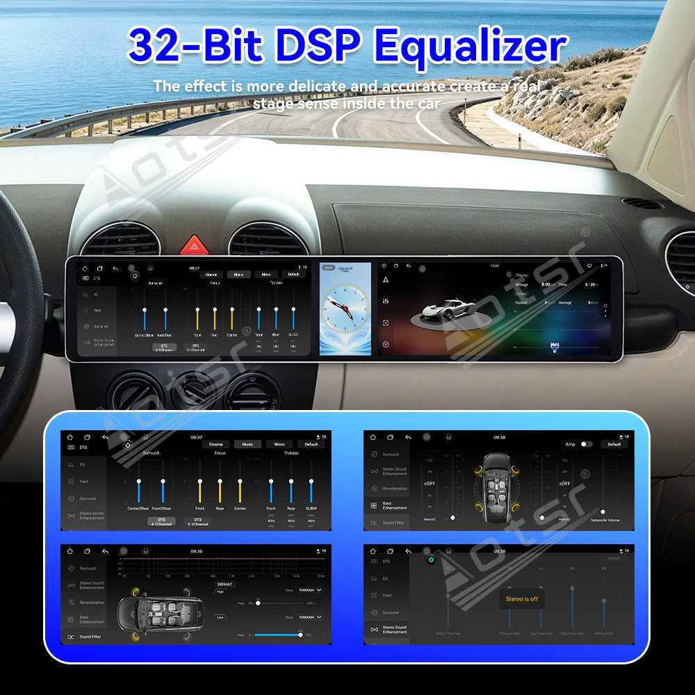 Aotsr Dual 12.3 inch Car Radio for Volkswagen Beetle 2003-2010 with 7870 Octa Core Chip Ultra HD 2400*900 Touch Screen Wireless CarPlay Bluetooth 5.0 GPS Navigation 4G Network OEM Upgrade Multimedia System