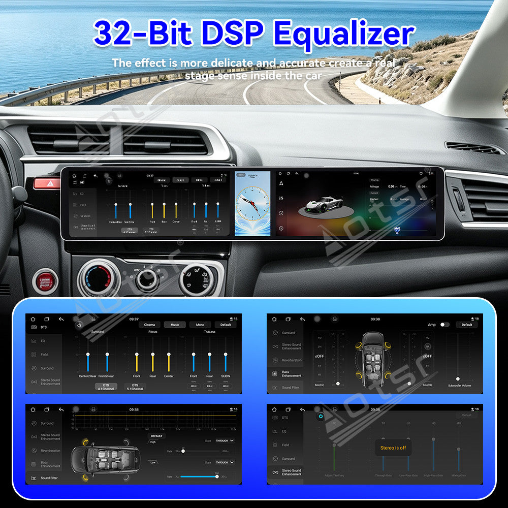 Aotsr Dual 12.3 inch Car Radio for Honda Jazz 2013-2015 with 7870 Octa Core Chip, Ultra HD 2400*900 Touch Screen, Wireless CarPlay, Bluetooth 5.0, GPS Navigation, 4G Network, OEM Upgrade Multimedia System
