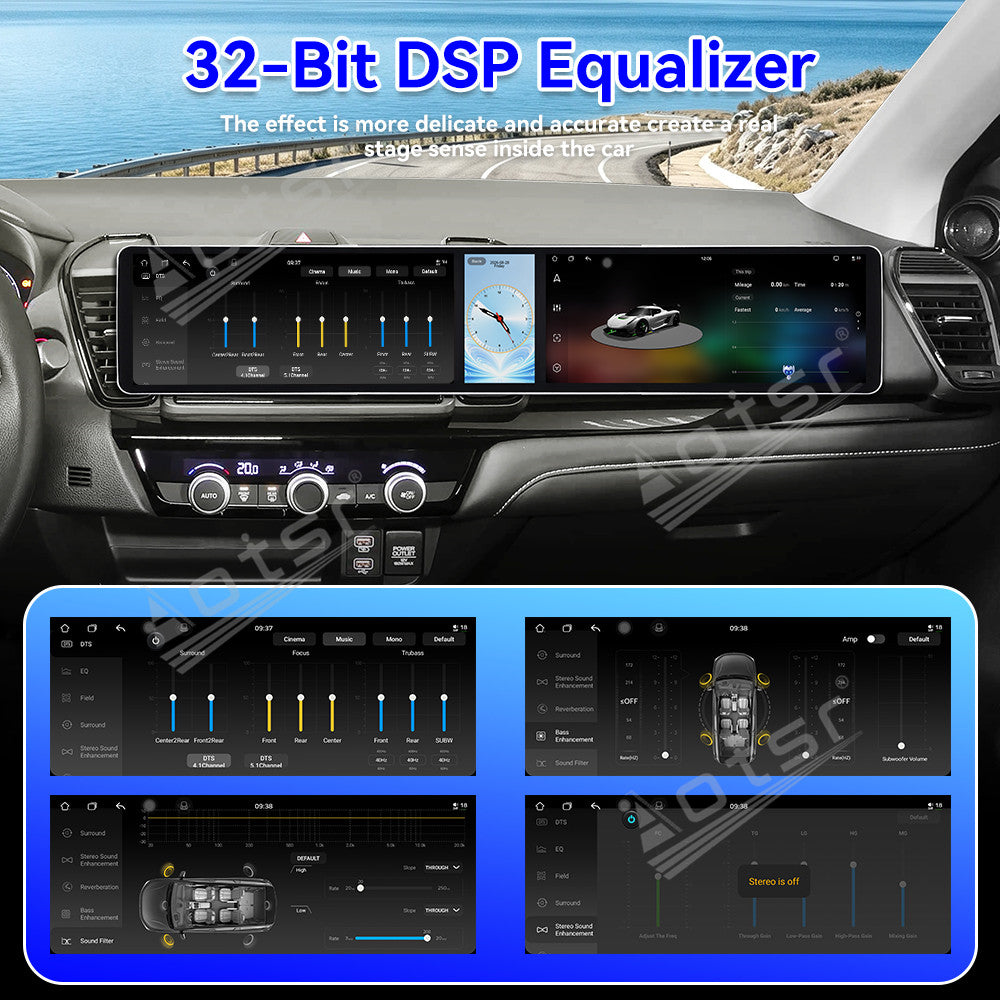 Aotsr Dual 12.3 inch Car Radio for Honda City 2020-2026 with 7870 Octa Core Chip, Ultra HD 2400*900 Touch Screen, Wireless CarPlay, Bluetooth 5.0, GPS Navigation, 4G Network, OEM Upgrade Multimedia System