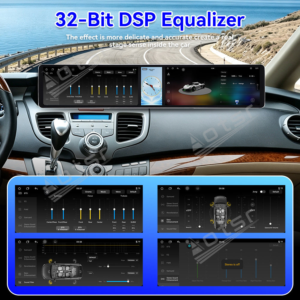 Aotsr Dual 12.3 inch Car Radio for Honda Odyssey 2005-2010 with 7870 Octa Core Chip, Ultra HD 2400*900 Touch Screen, Wireless CarPlay, Bluetooth 5.0, GPS Navigation, 4G Network, OEM Upgrade Multimedia System
