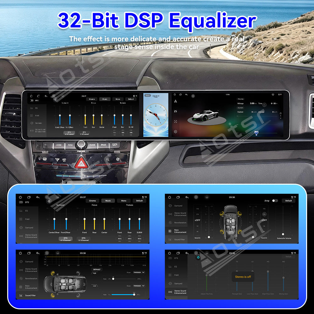 Aotsr Dual 12.3 inch Car Radio for Ssang Yong Tivoli Matte Black 2015-2019 with 7870 Octa Core Chip, Ultra HD 2400*900 Touch Screen, Wireless CarPlay, Bluetooth 5.0, GPS Navigation, 4G Network, OEM Upgrade Multimedia System