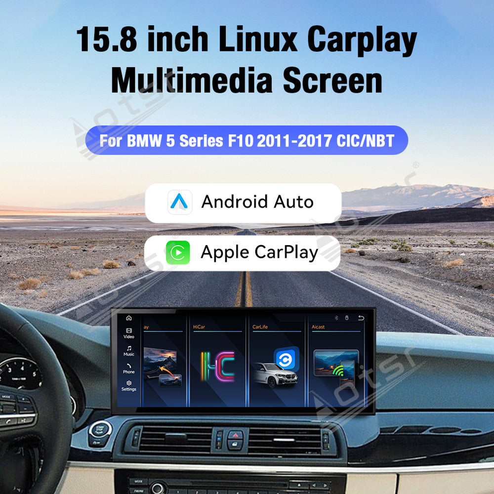 Aotsr 15.8 inch Linux Carplay Screen for BMW 5 Series F10 2011-2017 CIC NBT IPS Touch Stereo Unit Multi Storage 4G DSP BT5.0 GPS