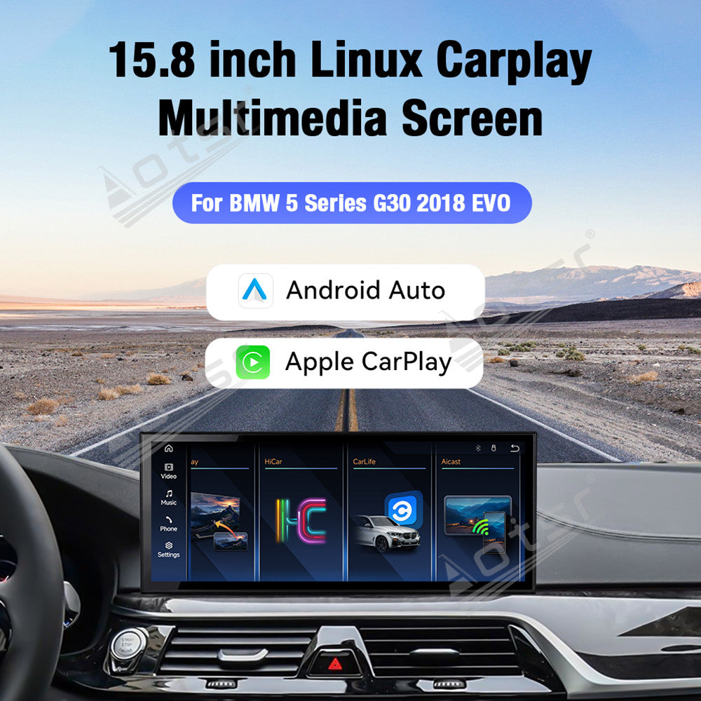 Aotsr 15.8 inch Linux Carplay Screen for BMW 5 Series G30 2018 EVO IPS Touch Stereo Unit Multi Storage 4G DSP BT5.0 GPS