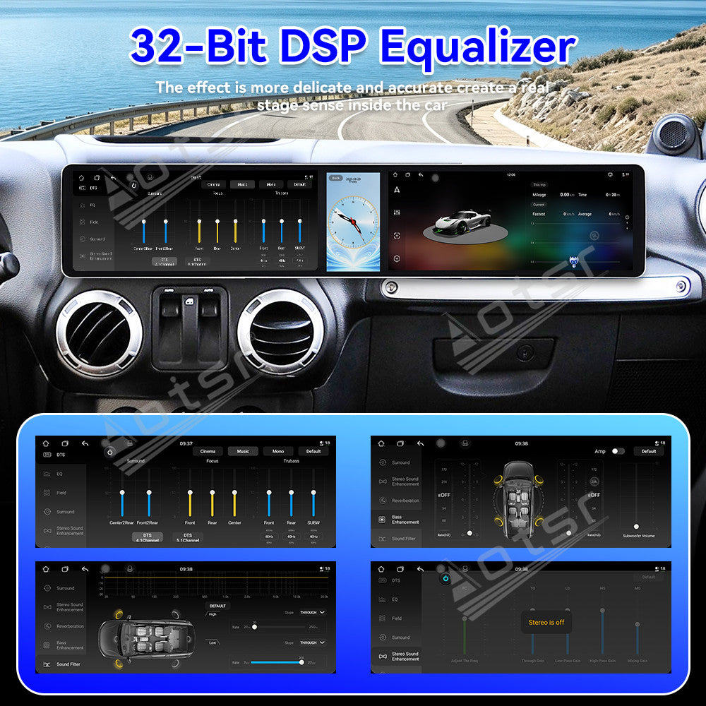Aotsr Dual 12.3 inch Car Radio For Jeep Wrangler Unlimited 2004-2017 with 7870 Octa Core Chip Ultra HD 2400*900 Touch Screen Wireless CarPlay Bluetooth 5.0 GPS Navigation