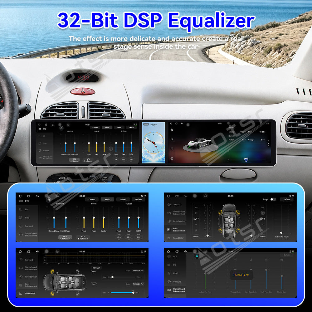 Aotsr Dual 12.3 inch Car Radio for Peugeot 206 2002-2010 with 7870 Octa Core Chip Ultra HD 2400*900 Touch Screen Wireless CarPlay Bluetooth 5.0 GPS Navigation 4G Network OEM Upgrade Multimedia System