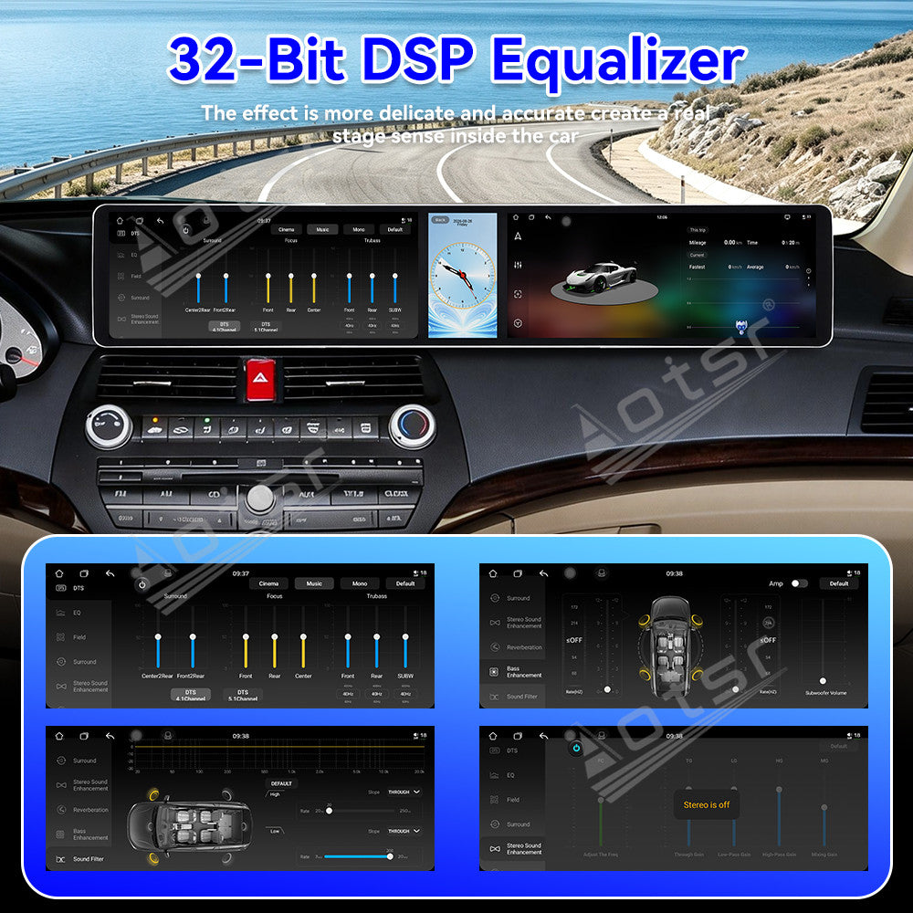 Aotsr Dual 12.3 inch Car Radio for Honda Accord 8th/Crosstour 2008-2013 with 7870 Octa Core Chip, Ultra HD 2400*900 Touch Screen, Wireless CarPlay, Bluetooth 5.0, GPS Navigation, 4G Network, OEM Upgrade Multimedia System