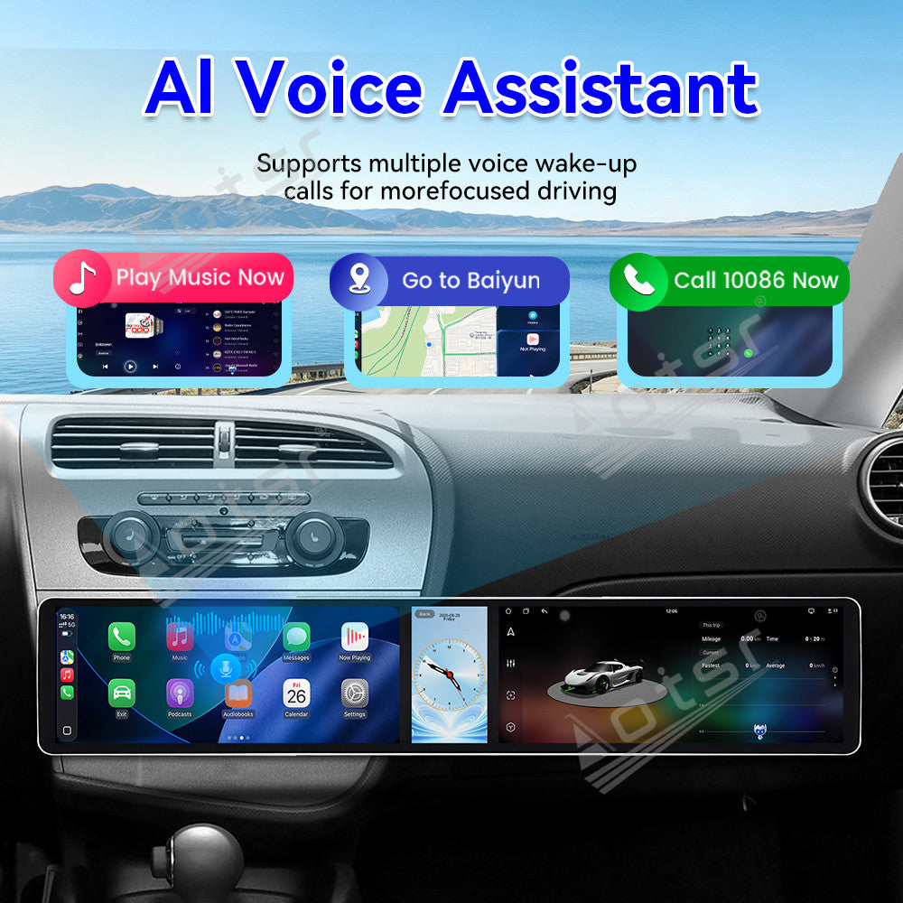 Aotsr Dual 12.3 inch Car Radio for Seat Leon 2005-2012 with 7870 Octa Core Chip Ultra HD 2400*900 Touch Screen Wireless CarPlay Bluetooth 5.0 GPS Navigation 4G Network OEM Upgrade Multimedia System