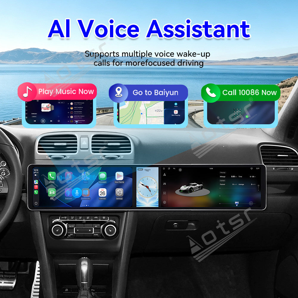 Aotsr Dual 12.3 inch Car Radio for Volkswagen Golf Mk6 2007-2012 with 7870 Octa Core Chip Ultra HD 2400*900 Touch Screen Wireless CarPlay Bluetooth 5.0 GPS Navigation 4G Network OEM Upgrade Multimedia System