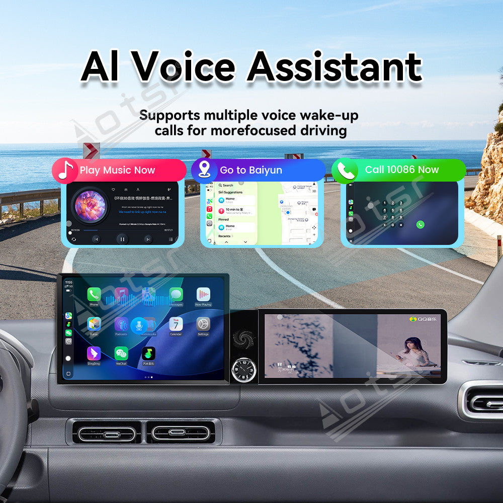 Aotsr Dual Screen 13.1 inch+12.3 inch Android 15 Carplay Car Radio for Wuling Hongguang EV 2025-2026 Car GPS Navigation Multimedia