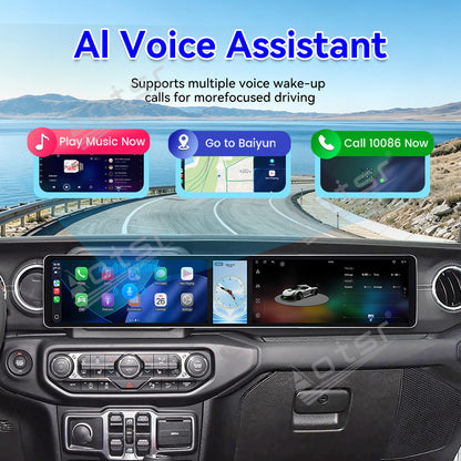Aotsr Dual 12.3 inch Car Radio For Jeep Wrangler Rubicon 2018-2026 with 7870 Octa Core Chip Ultra HD 2400*900 Touch Screen Wireless CarPlay Bluetooth 5.0 GPS Navigation