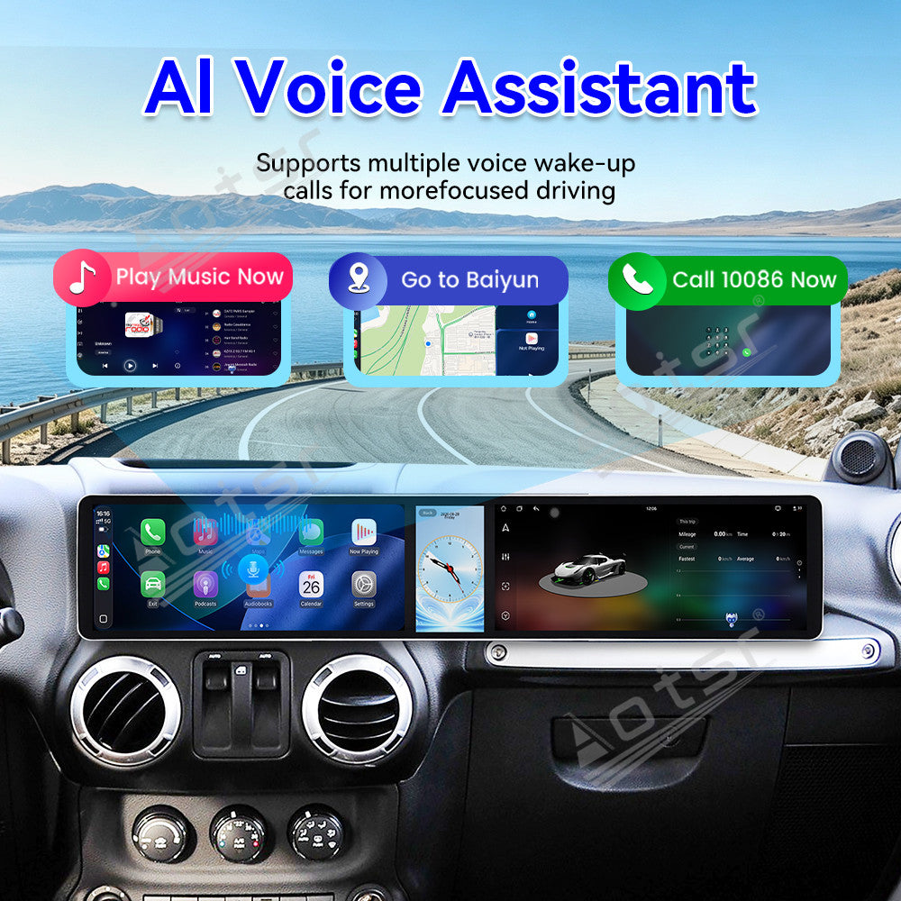 Aotsr Dual 12.3 inch Car Radio For Jeep Wrangler Unlimited 2004-2017 with 7870 Octa Core Chip Ultra HD 2400*900 Touch Screen Wireless CarPlay Bluetooth 5.0 GPS Navigation