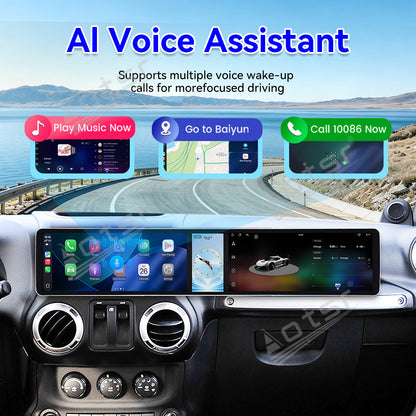 Aotsr Dual 12.3 inch Car Radio For Jeep Wrangler Unlimited 2004-2017 with 7870 Octa Core Chip Ultra HD 2400*900 Touch Screen Wireless CarPlay Bluetooth 5.0 GPS Navigation