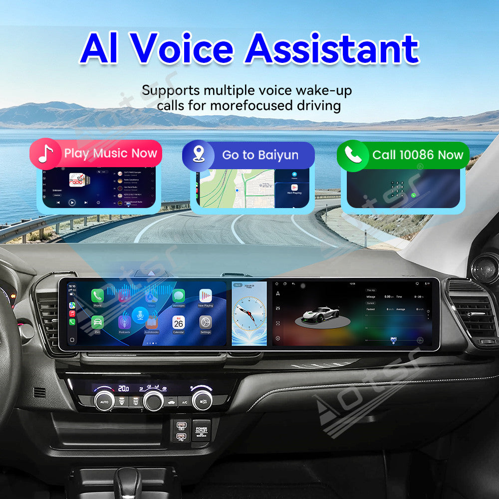 Aotsr Dual 12.3 inch Car Radio for Honda City 2020-2026 with 7870 Octa Core Chip, Ultra HD 2400*900 Touch Screen, Wireless CarPlay, Bluetooth 5.0, GPS Navigation, 4G Network, OEM Upgrade Multimedia System