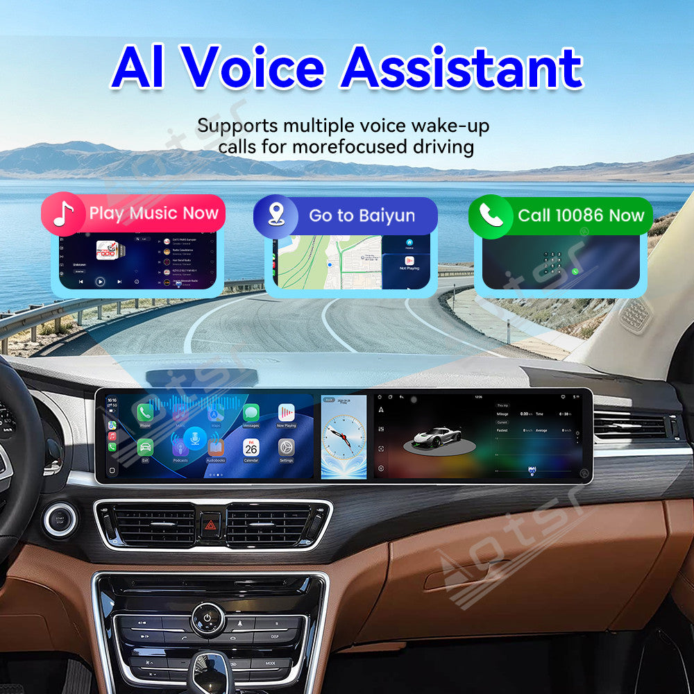 Aotsr Dual 12.3 inch Car Radio For Geely Borui 2017-2018 with 7870 Octa Core Chip Ultra HD 2400*900 Touch Screen Wireless CarPlay Bluetooth 5.0 GPS Navigation