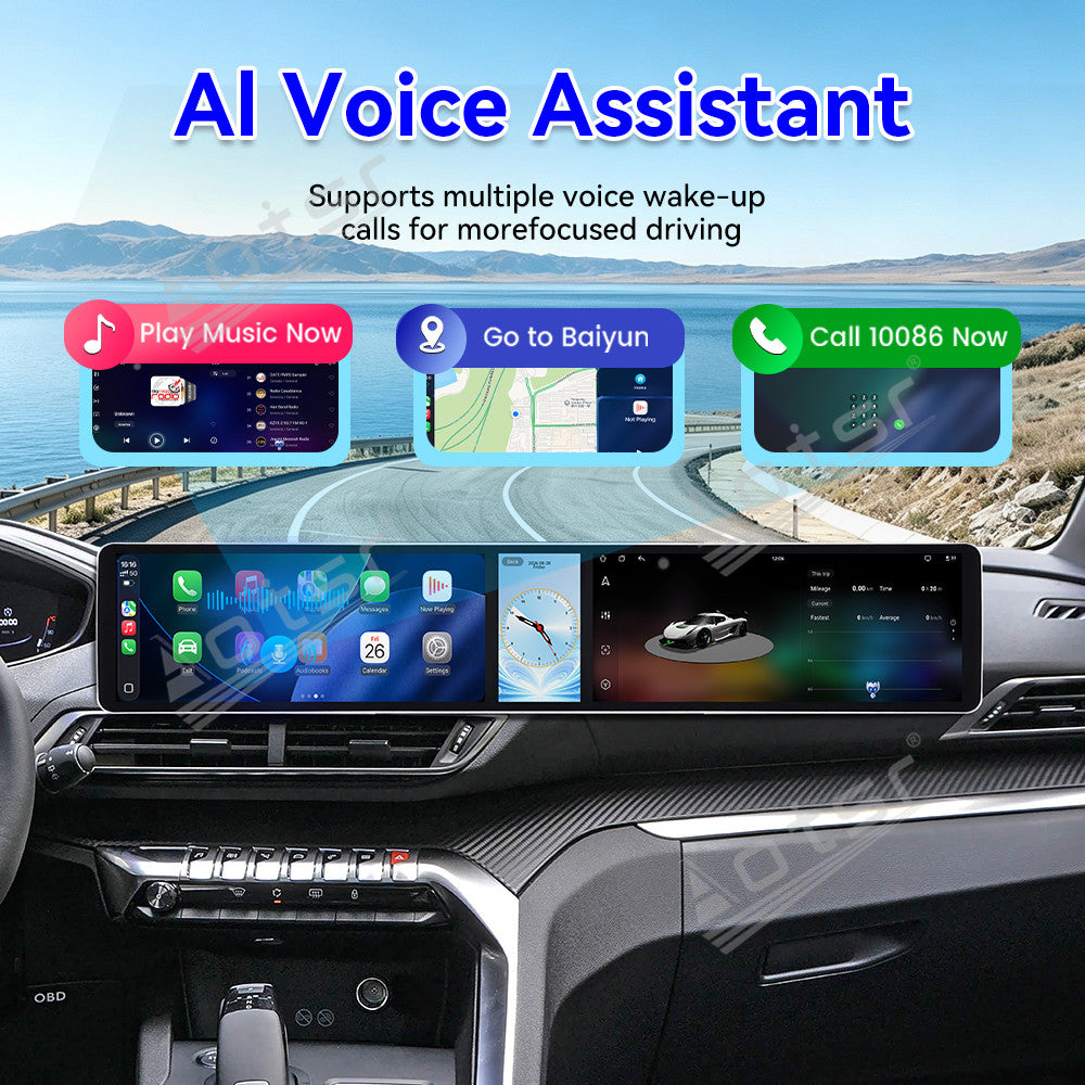 Aotsr Dual 12.3 inch Car Radio for Peugeot 4008/5008 2017-2021 with 7870 Octa Core Chip Ultra HD 2400*900 Touch Screen Wireless CarPlay Bluetooth 5.0 GPS Navigation 4G Network OEM Upgrade Multimedia System