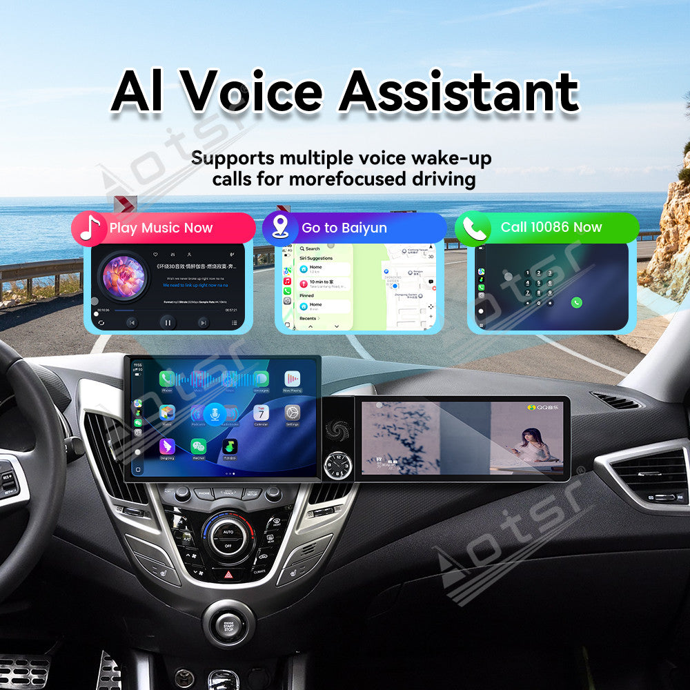 Aotsr Dual Screen 13.1 inch+12.3 inch Android 15 Carplay Car Radio for Hyundai Veloster 2011-2017 Car GPS Navigation Multimedia