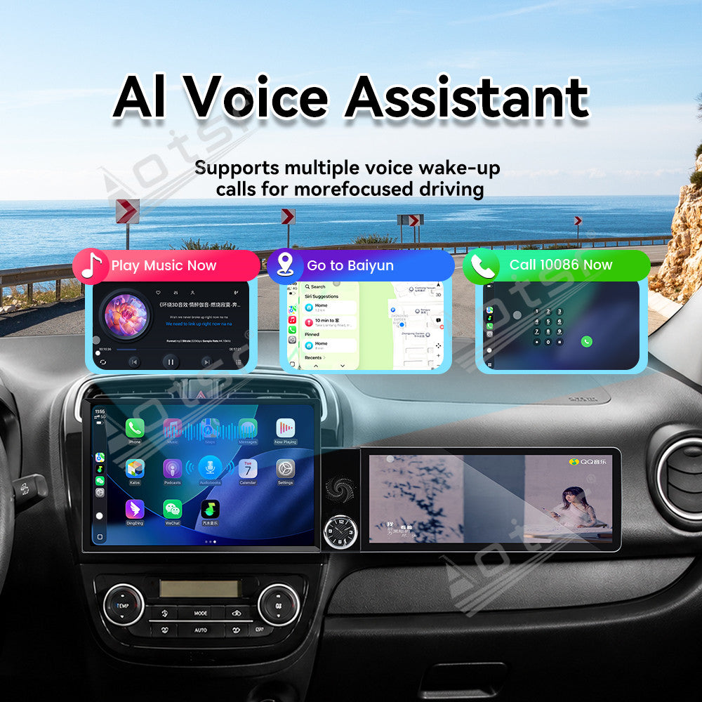 Aotsr Dual Screen 13.1 inch+12.3 inch Android 15 Carplay Car Radio for Mitsubishi Mirage 2012-2018 Car GPS Navigation Multimedia