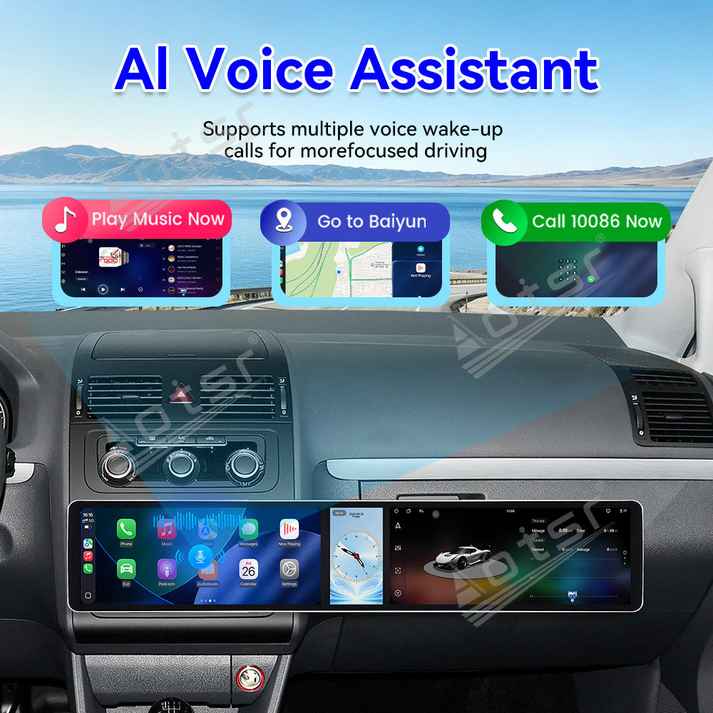 Aotsr Dual 12.3 inch Car Radio for Volkswagen Touran 2004-2015 with 7870 Octa Core Chip Ultra HD 2400*900 Touch Screen Wireless CarPlay Bluetooth 5.0 GPS Navigation 4G Network OEM Upgrade Multimedia System