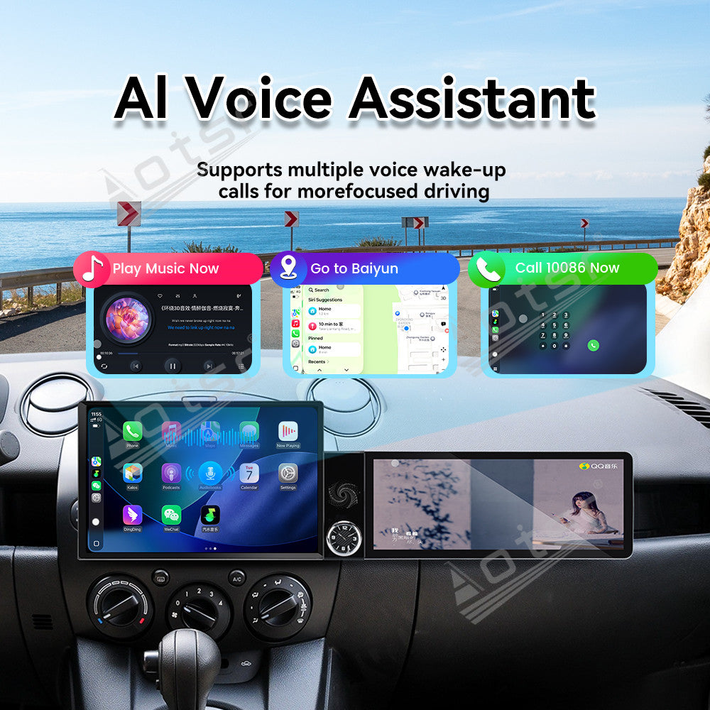 Aotsr Dual Screen 13.1 inch+12.3 inch Android 15 Carplay Car Radio for Mazda 2 2007-2014 Car GPS Navigation Multimedia