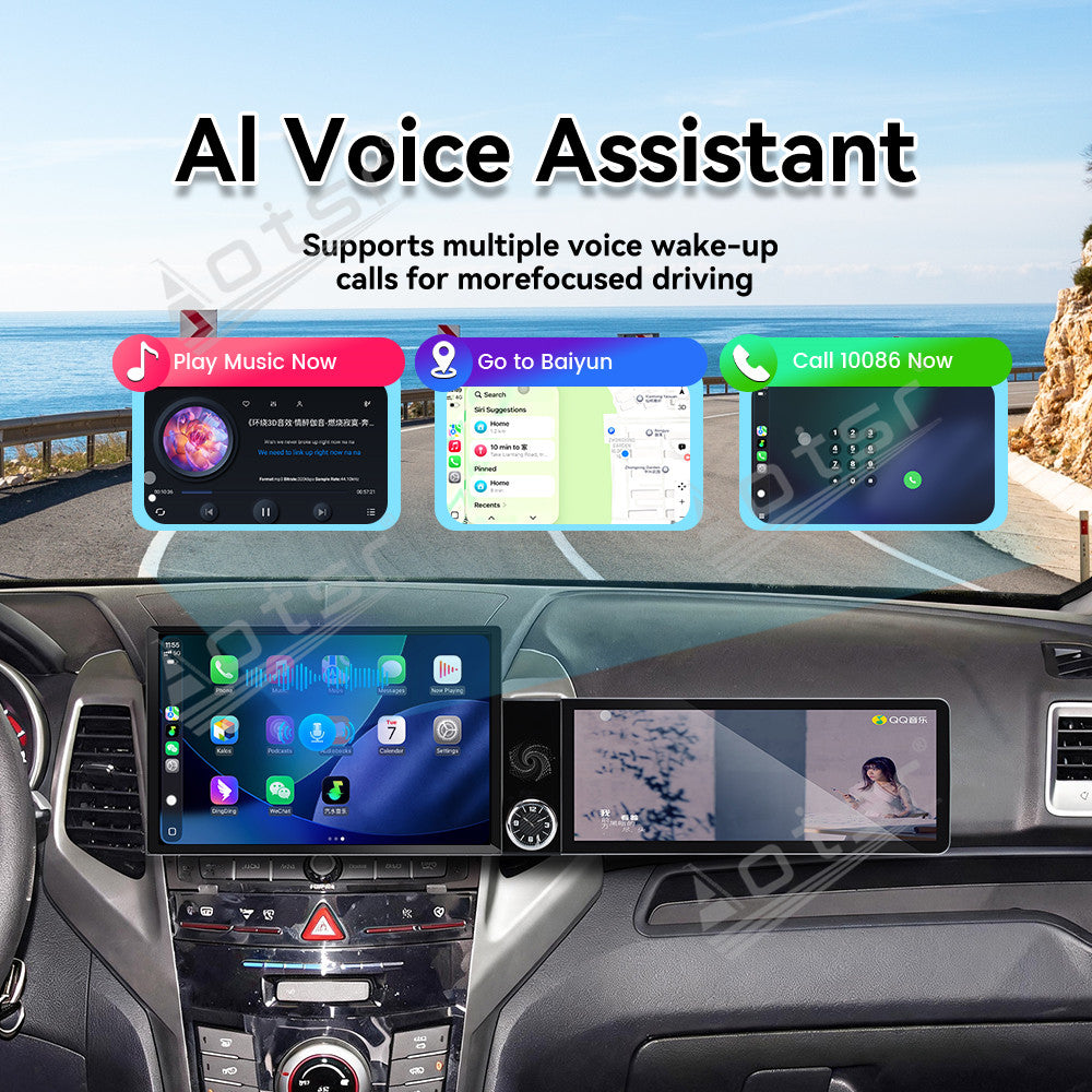 Aotsr Dual Screen 13.1 inch+12.3 inch Android 15 Carplay Car Radio for SsangYong Tivoli Matte Black 2015-2019 Car GPS Navigation Multimedia