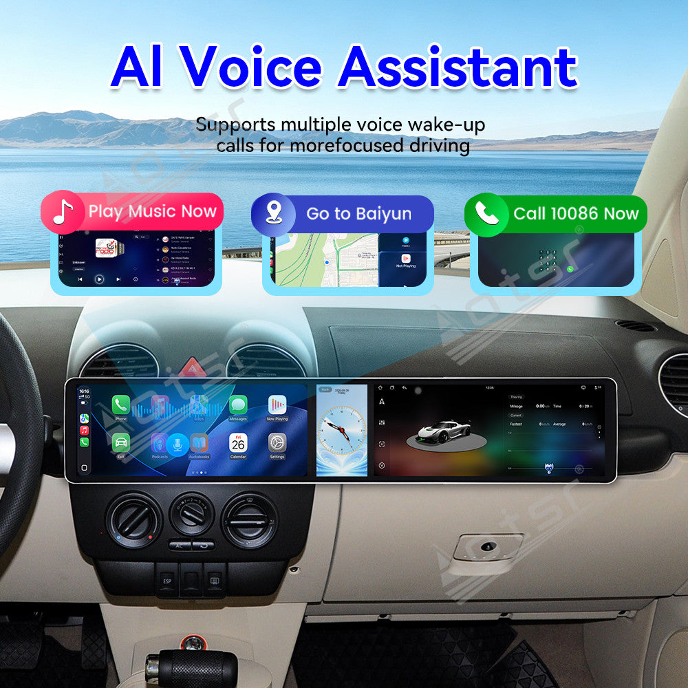 Aotsr Dual 12.3 inch Car Radio for Volkswagen Beetle 2003-2010 with 7870 Octa Core Chip Ultra HD 2400*900 Touch Screen Wireless CarPlay Bluetooth 5.0 GPS Navigation 4G Network OEM Upgrade Multimedia System